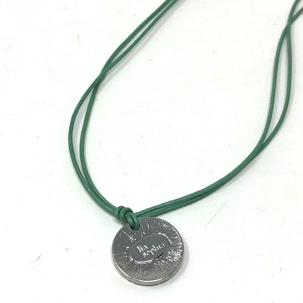 Lia Sophia Necklace‎ Aqua Corded Silver Tone Beaded Disk Spotlight